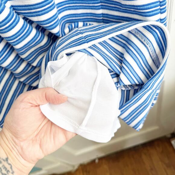 Lilly Pulitzer Bree Dress Ottoman Stripe Bay Blue Striped Deep V-Neckline Medium - Picture 4 of 10